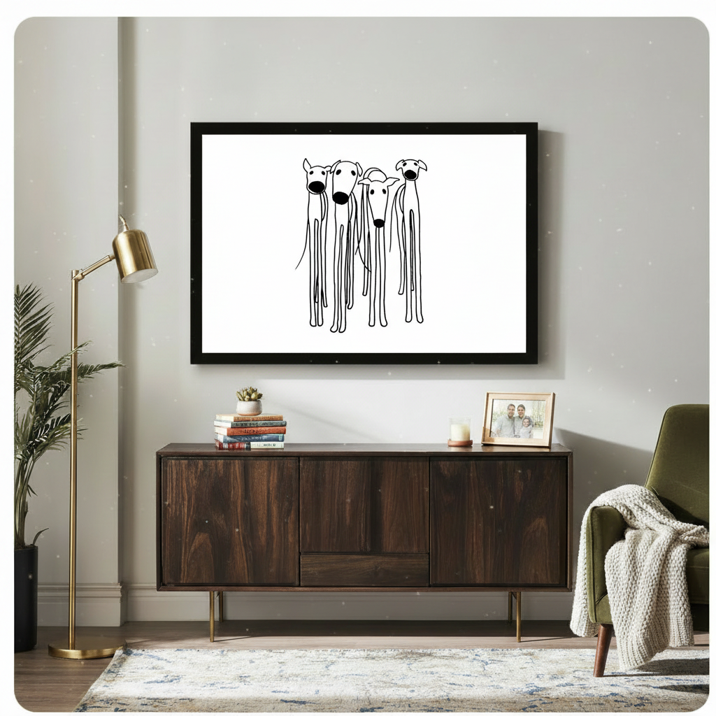 Minimalist Greyhound Dogs Line Art Canvas Wall Art