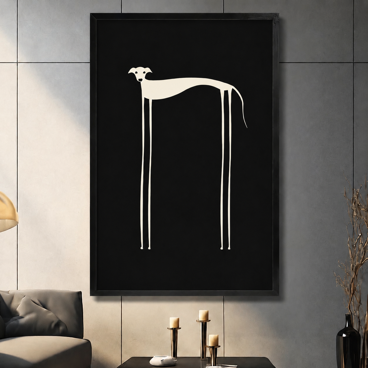 Minimalist Greyhound Wall Art Black Canvas Print