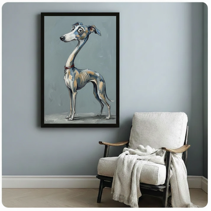 Whimsical Greyhound Portrait Funny Canvas Wall Art