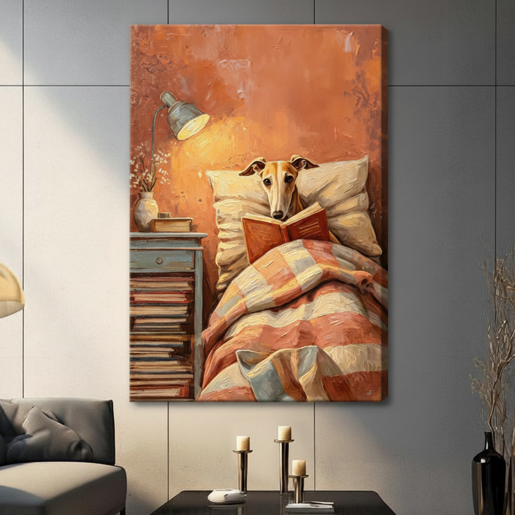 Reading Greyhound Cozy Bedroom Canvas Art Wall Art