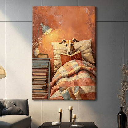 Reading Greyhound Cozy Bedroom Canvas Art Wall Art