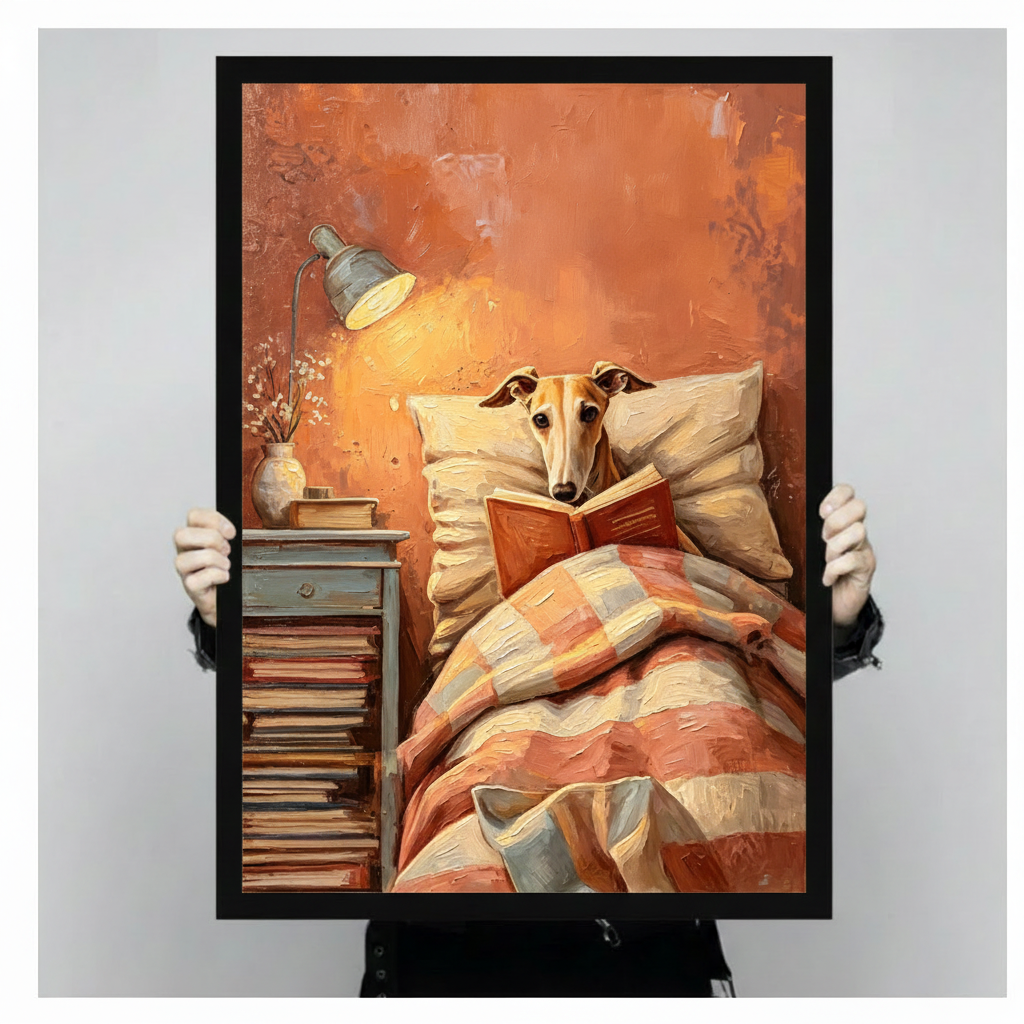 Reading Greyhound Cozy Bedroom Canvas Art Wall Art