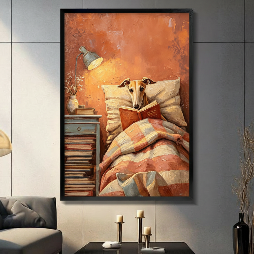 Reading Greyhound Cozy Bedroom Canvas Art Wall Art