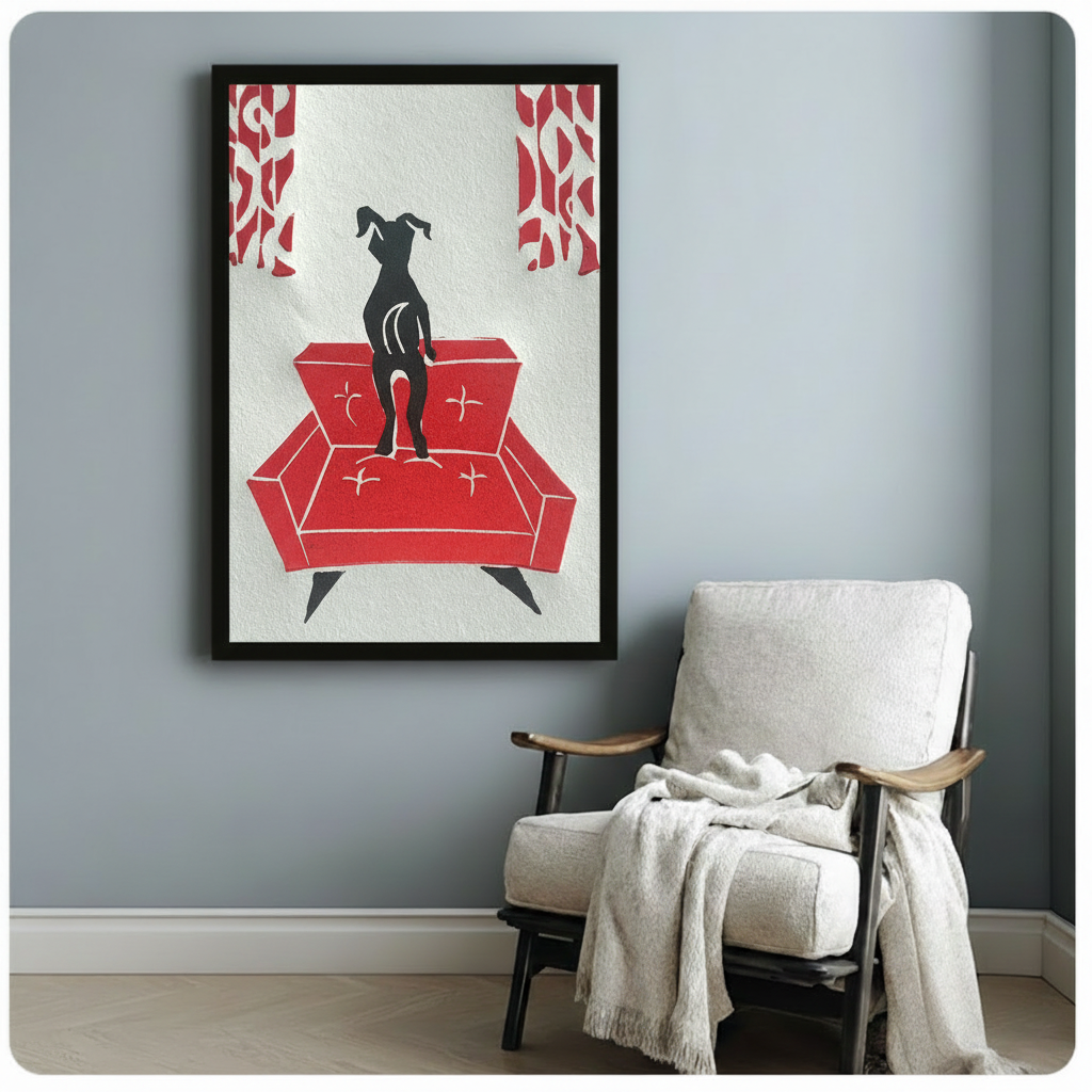 Greyhound Red Sofa Mid-Century Canvas Art Wall Art
