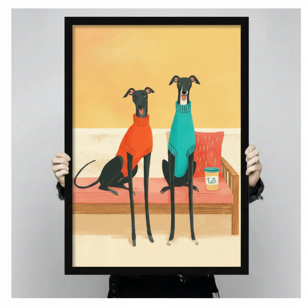 Funny Greyhound Dogs in Sweaters Canvas Wall Art