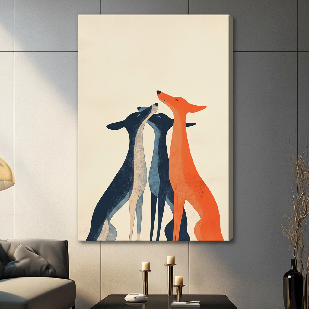 Minimalist Greyhound Trio Canvas Wall Art