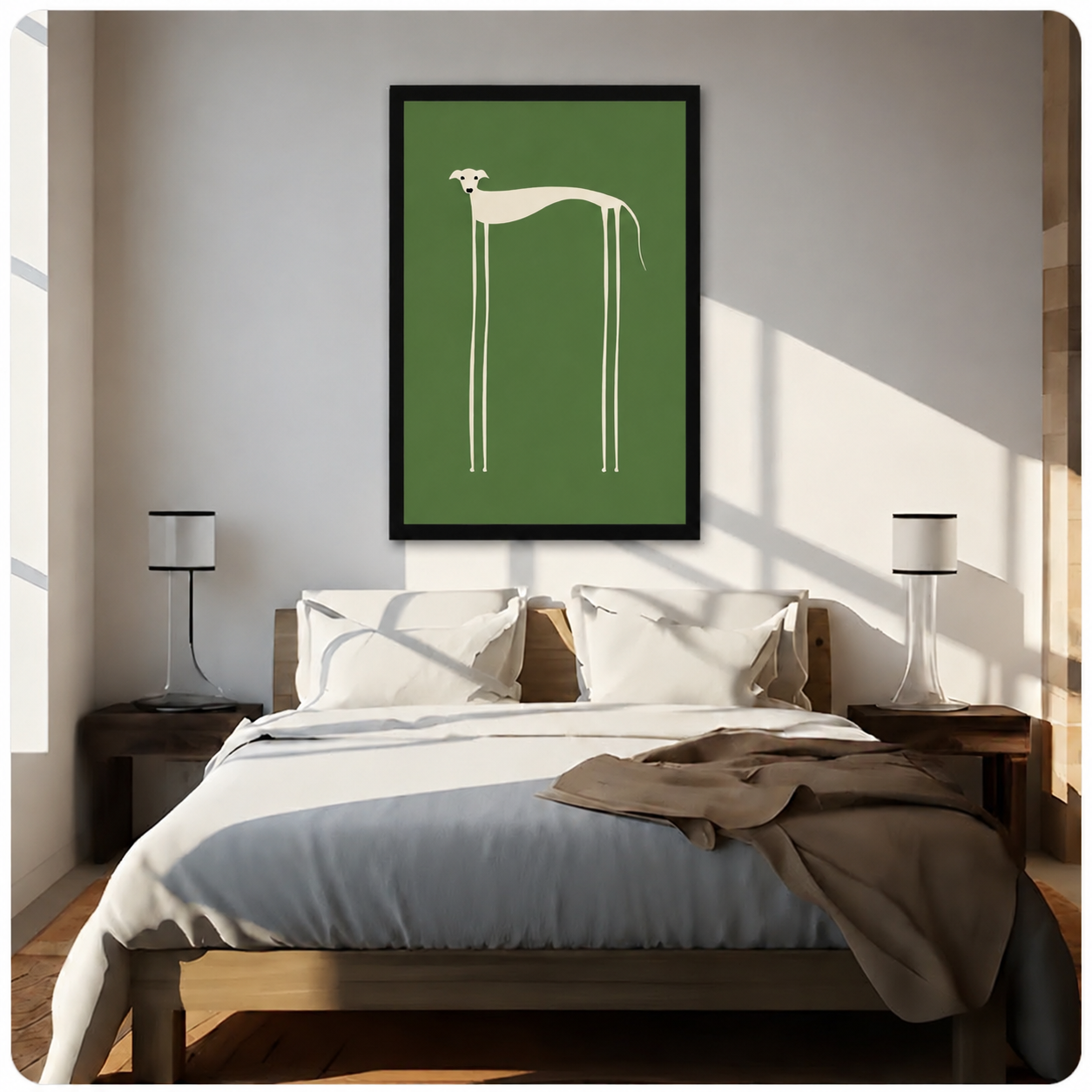 Minimalist Greyhound Wall Art Olive Green Canvas Print