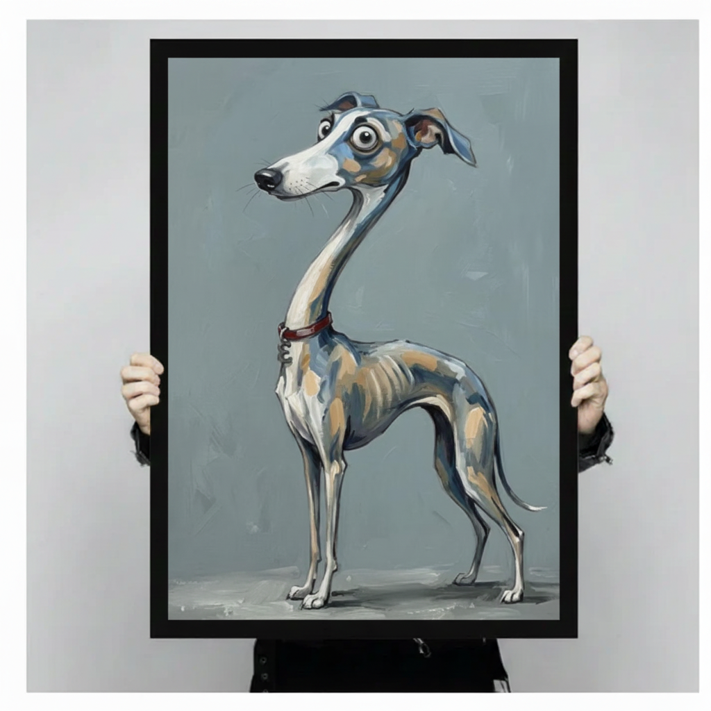 Whimsical Greyhound Portrait Funny Canvas Wall Art
