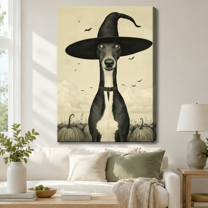 Gothic Greyhound Witch Halloween Canvas Wall Art