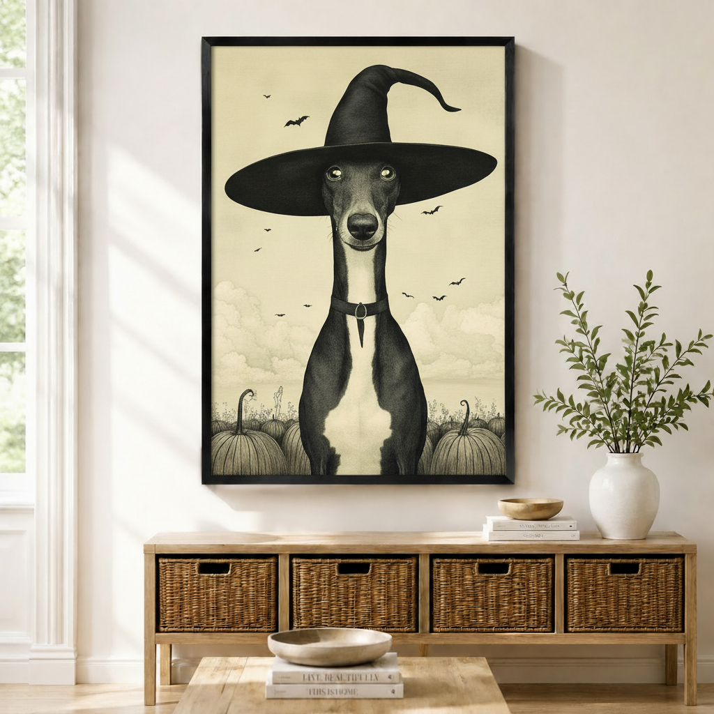 Gothic Greyhound Witch Halloween Canvas Wall Art