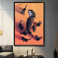 Grim Reaper Black Cats Halloween Canvas Wall Art