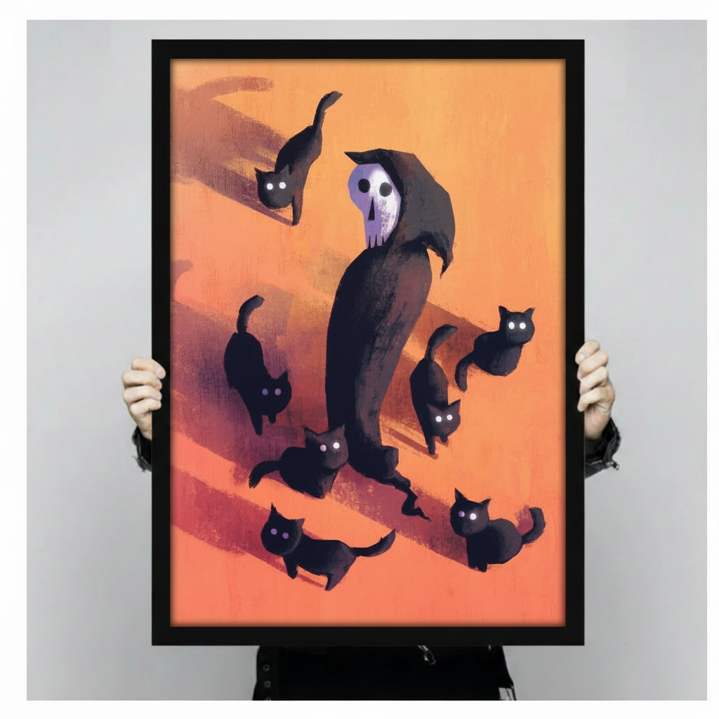 Grim Reaper Black Cats Halloween Canvas Wall Art
