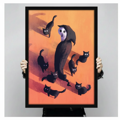 Grim Reaper Black Cats Halloween Canvas Wall Art