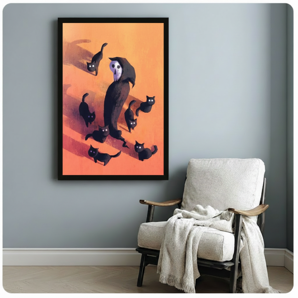 Grim Reaper Black Cats Halloween Canvas Wall Art
