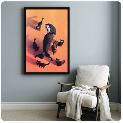 Grim Reaper Black Cats Halloween Canvas Wall Art