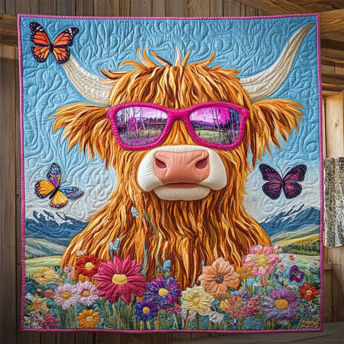 Groovy Highland Cow Quilt Blanket