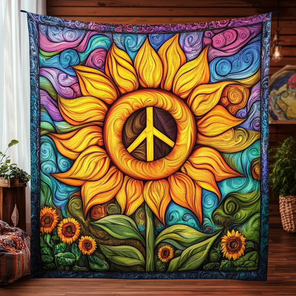 Groovy Sunflower Hippie Quilt Blanket