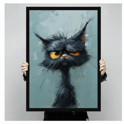 Grumpy Black Cat Portrait Canvas Wall Art