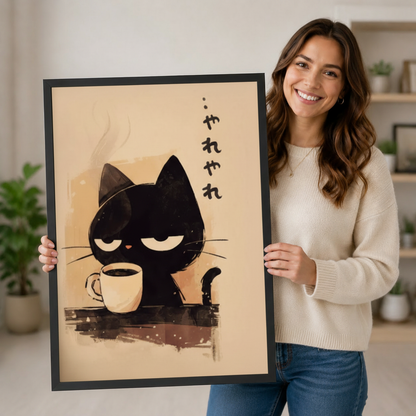 Japanese Grumpy Cat Coffee Canvas Art Wall Art