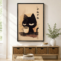 Japanese Grumpy Cat Coffee Canvas Art Wall Art