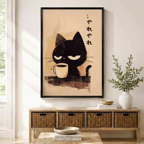 Japanese Grumpy Cat Coffee Canvas Art Wall Art