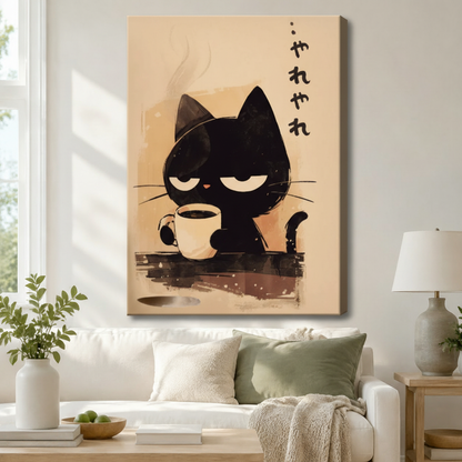 Japanese Grumpy Cat Coffee Canvas Art Wall Art