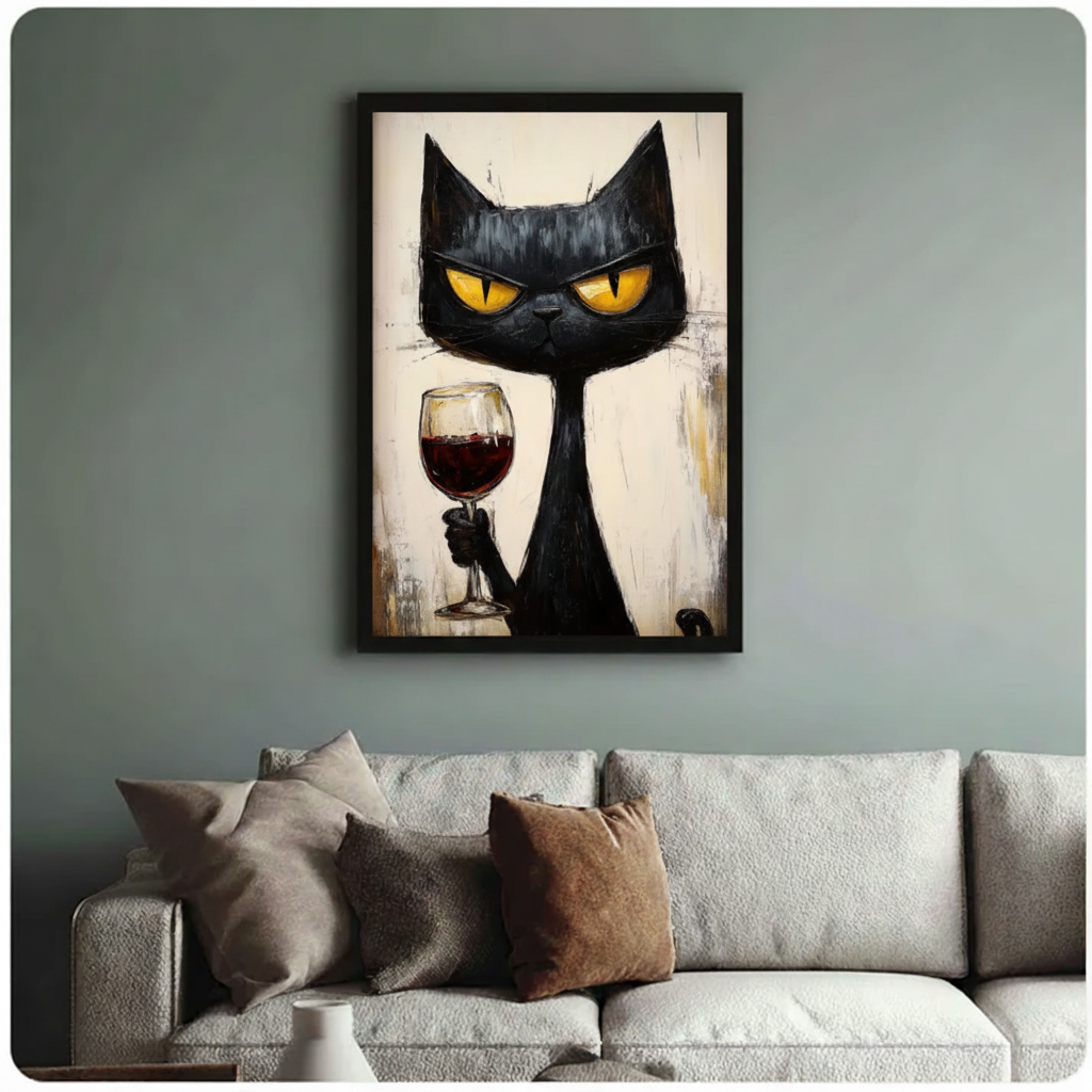 Black Cat Red Wine Expressionist Bold Canvas Print
