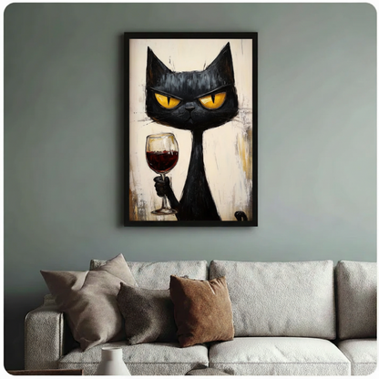 Black Cat Red Wine Expressionist Bold Canvas Print