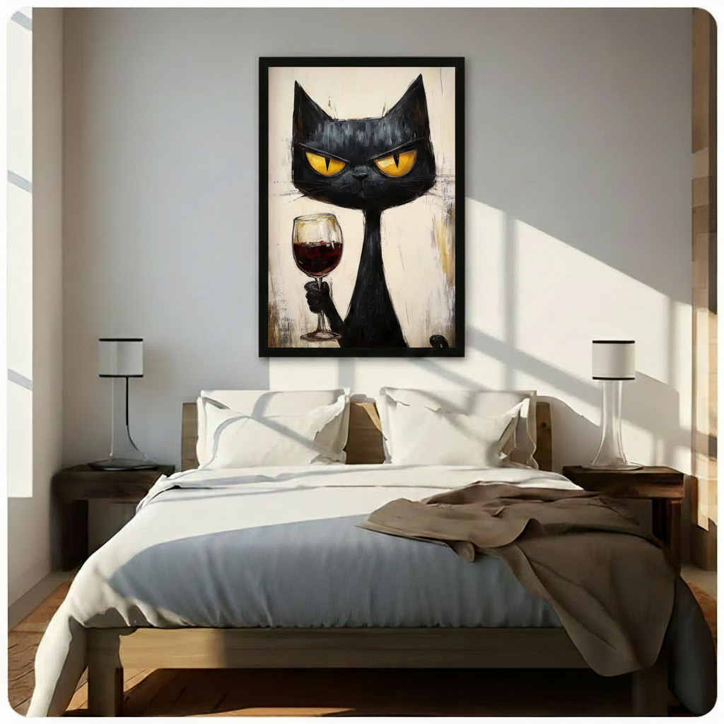 Black Cat Red Wine Expressionist Bold Canvas Print