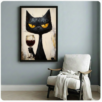 Black Cat Red Wine Expressionist Bold Canvas Print