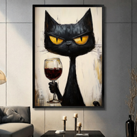Black Cat Red Wine Expressionist Bold Canvas Print