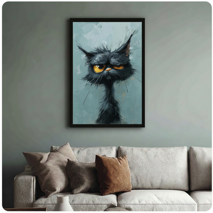 Grumpy Black Cat Portrait Canvas Wall Art