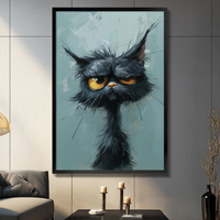 Grumpy Black Cat Portrait Canvas Wall Art