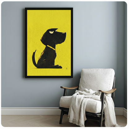 Grumpy Black Dog Yellow Pop Art Canvas Wall Art