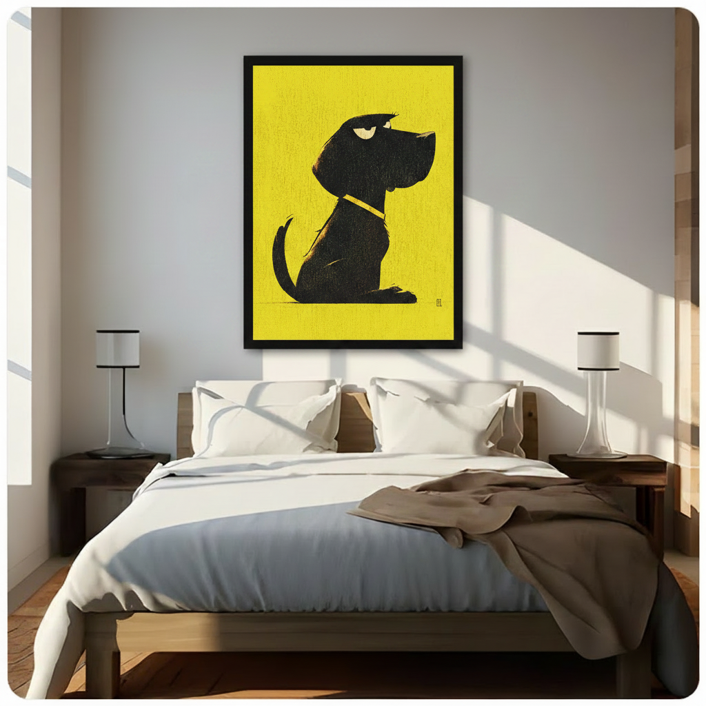 Grumpy Black Dog Yellow Pop Art Canvas Wall Art