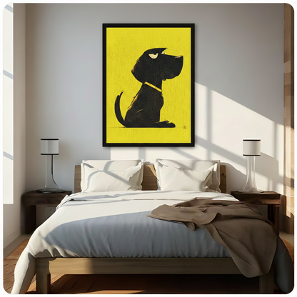 Grumpy Black Dog Yellow Pop Art Canvas Wall Art