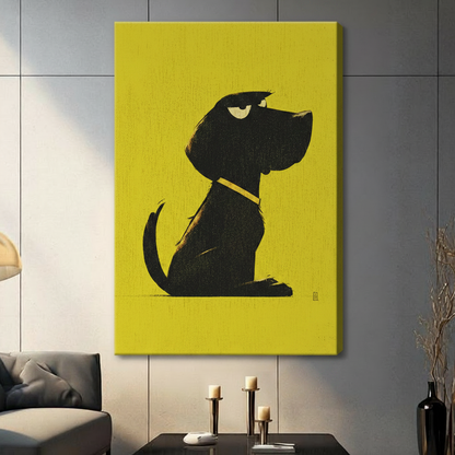 Grumpy Black Dog Yellow Pop Art Canvas Wall Art