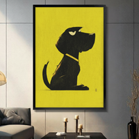 Grumpy Black Dog Yellow Pop Art Canvas Wall Art