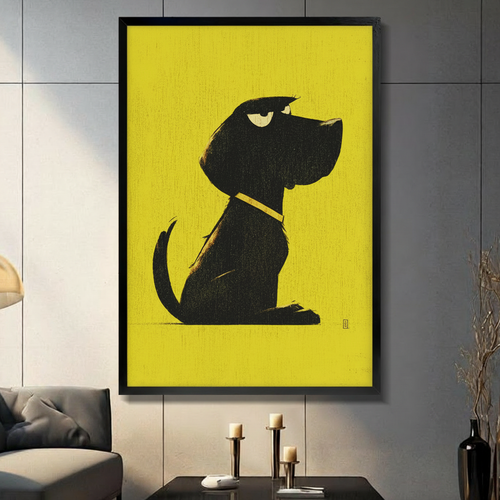 Grumpy Black Dog Yellow Pop Art Canvas Wall Art