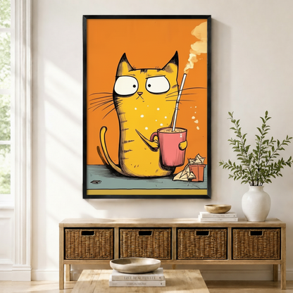 Grumpy Cat Coffee Canvas Art | Funny Cat Print