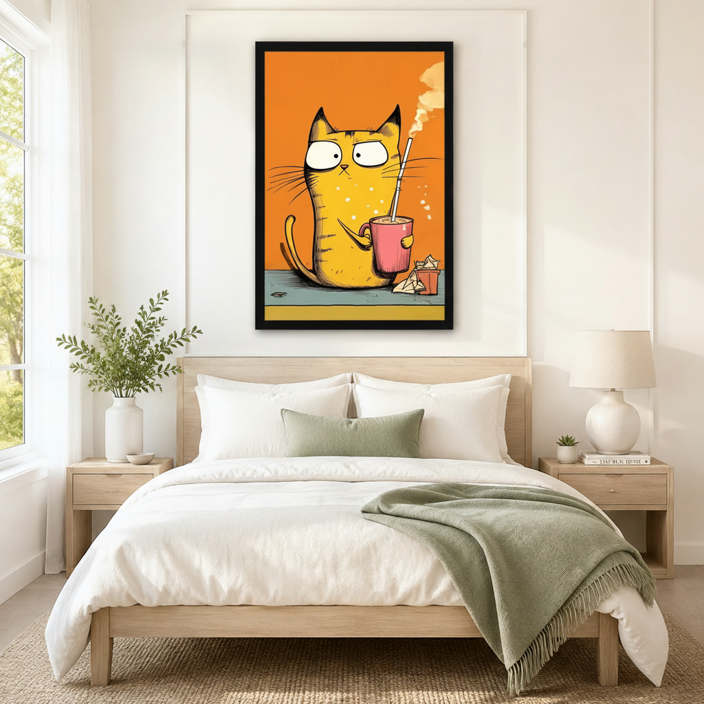 Grumpy Cat Coffee Canvas Art | Funny Cat Print