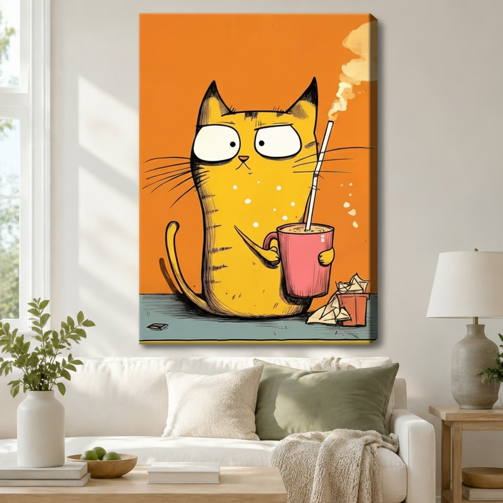 Grumpy Cat Coffee Canvas Art | Funny Cat Print