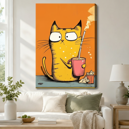 Grumpy Cat Coffee Canvas Art | Funny Cat Print