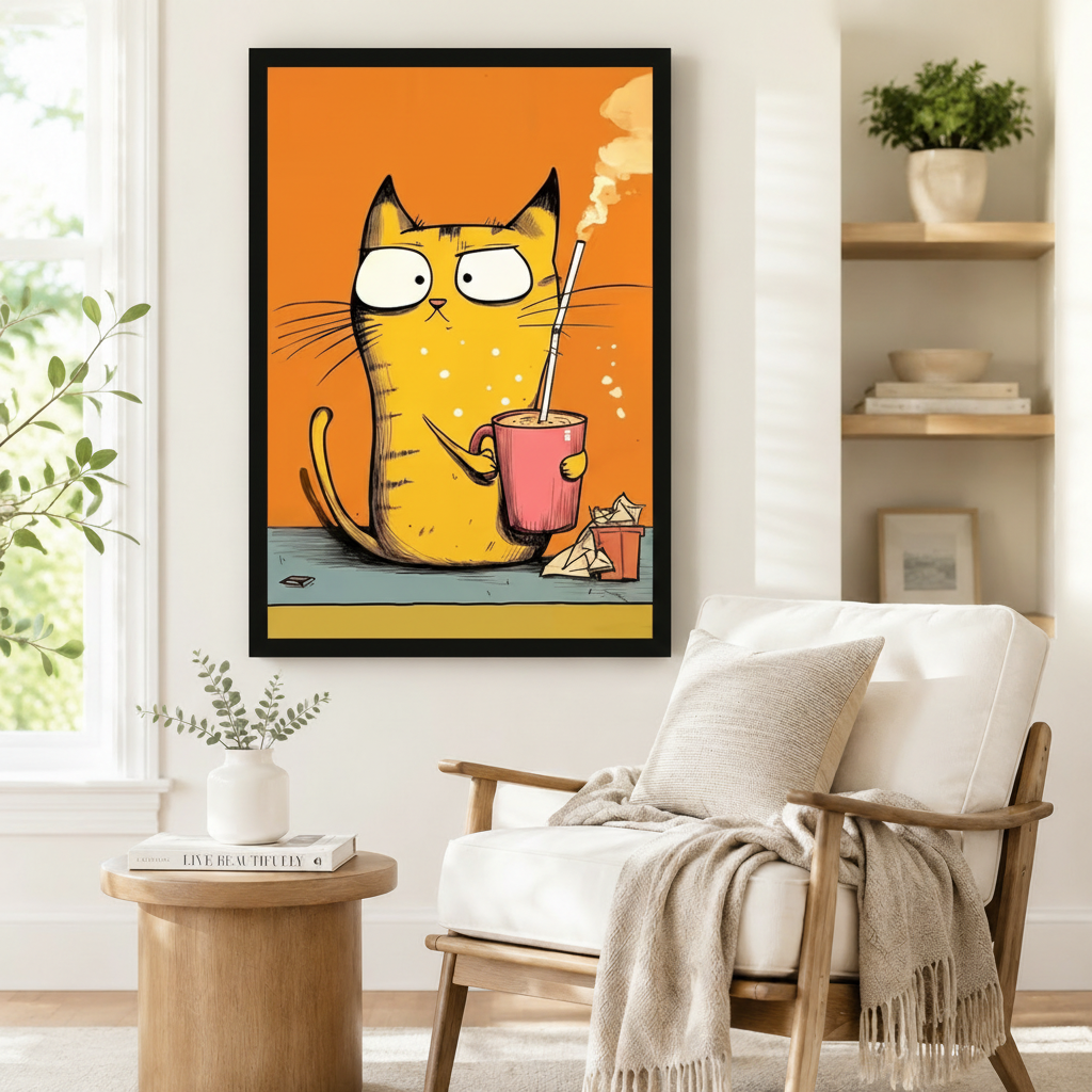 Grumpy Cat Coffee Canvas Art | Funny Cat Print