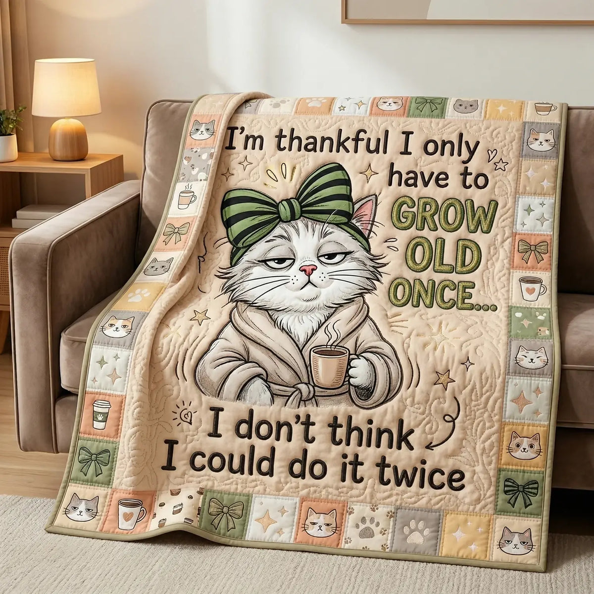 Grumpy Cat Humor Quilt Blanket