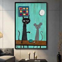 Grumpy Cat Mouse Smoking Funny Canvas Wall Art