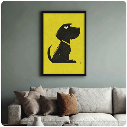 Grumpy Black Dog Yellow Pop Art Canvas Wall Art