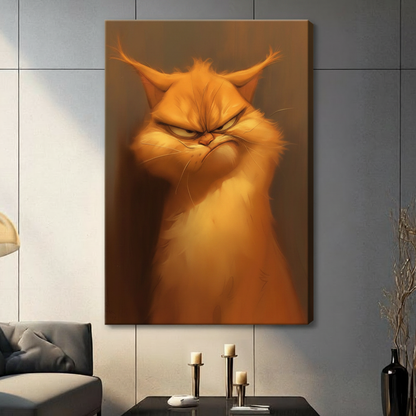 Grumpy Orange Cat Portrait Canvas Wall Art