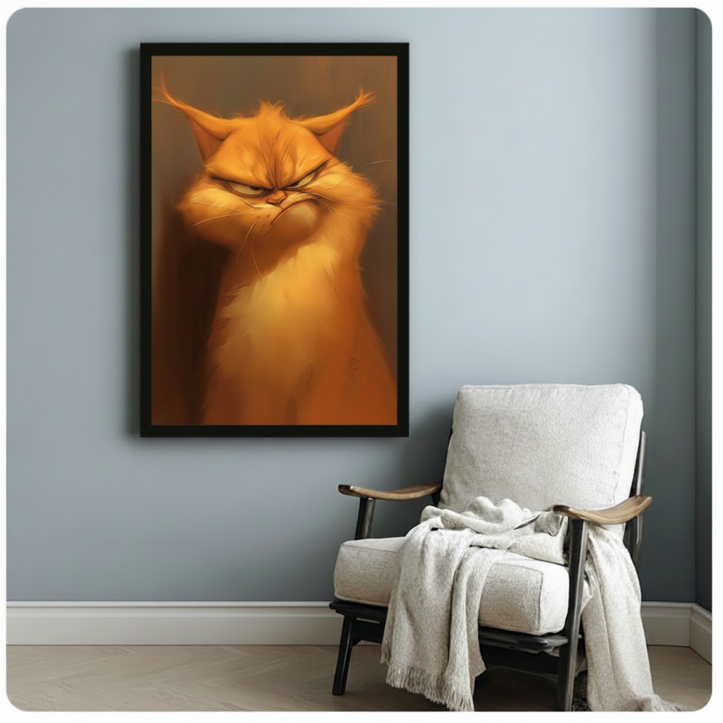 Grumpy Orange Cat Portrait Canvas Wall Art