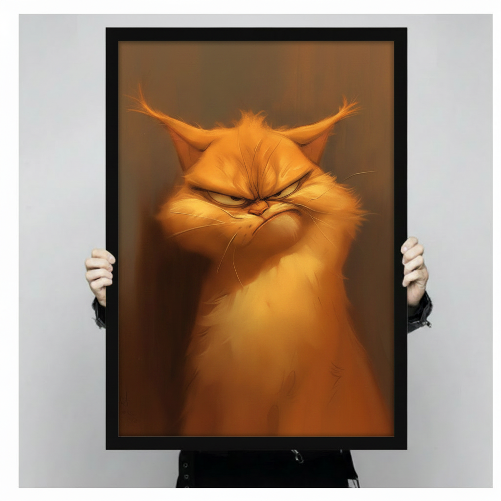 Grumpy Orange Cat Portrait Canvas Wall Art